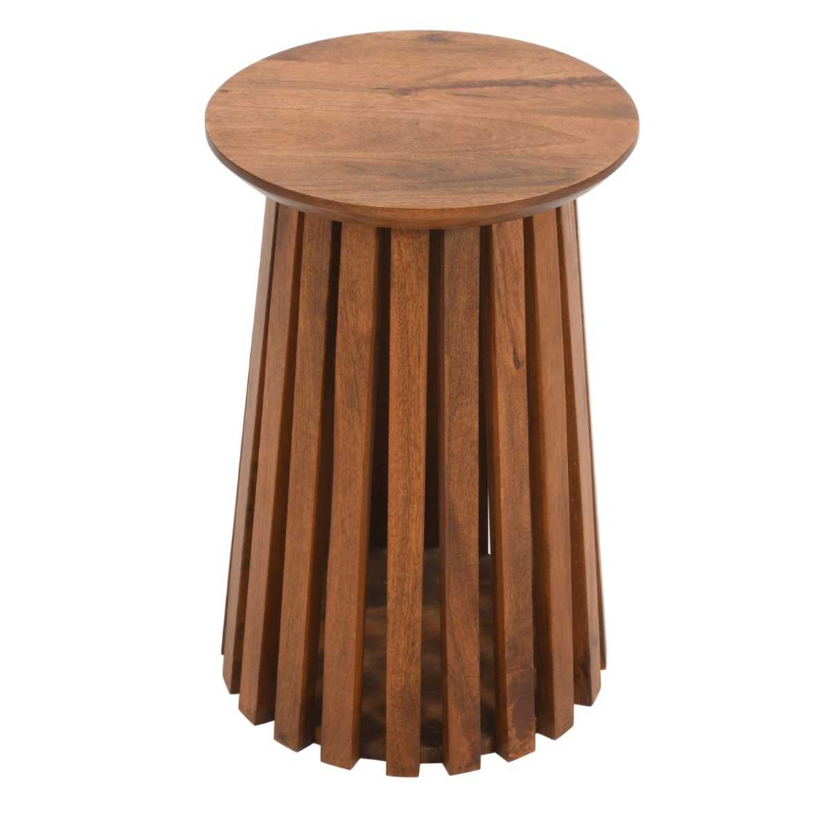 Slatted Mango Wood Side Table, 100% Solid Hardwood