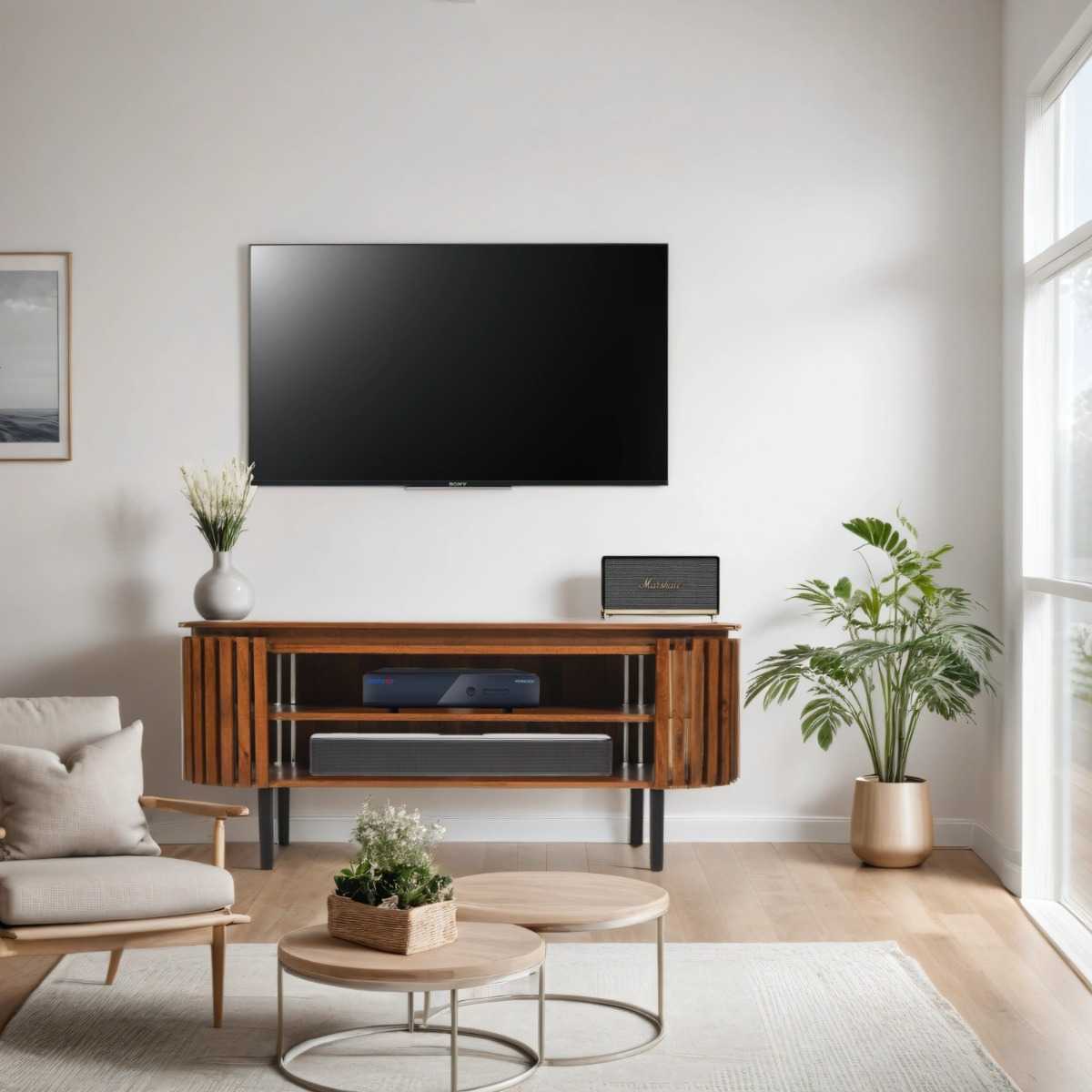 Slatted Mango Wood TV Cabinet, 100% Solid Hardwood
