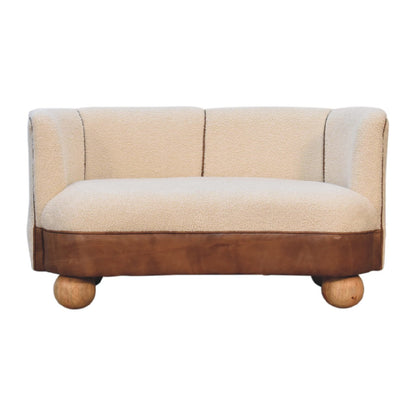 Small Cream Buffalo Sofa, Boucle Fabric. Mango Wood Construction