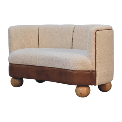 Small Cream Buffalo Sofa, Boucle Fabric. Mango Wood Construction