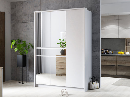 Split 157cm White Matt Sliding Wardrobe - Sleek Mirror Front & Smart Storage
