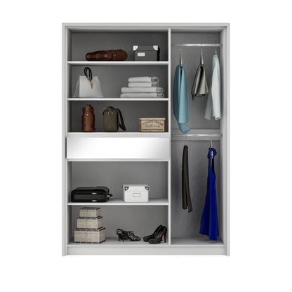 Split 157cm White Matt Sliding Wardrobe - Sleek Mirror Front & Smart Storage