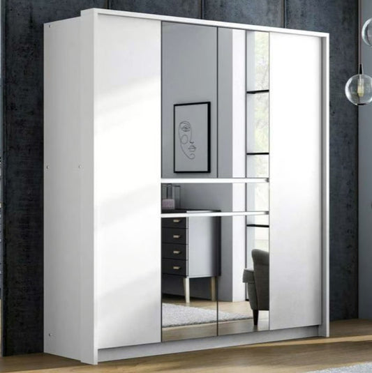 SPLIT 200cm Wardrobe White Matt - Mirrored Doors, Sleek Storage & Modern Flair