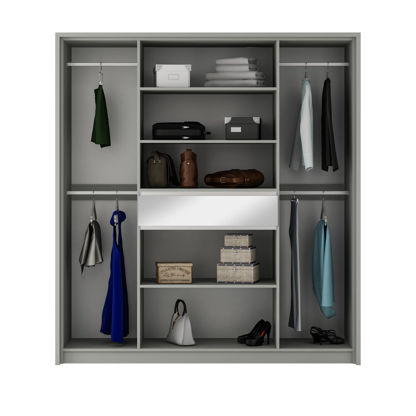 Split 200cm Wardrobe White Matt - 3 Colour Options - Mirrored Doors