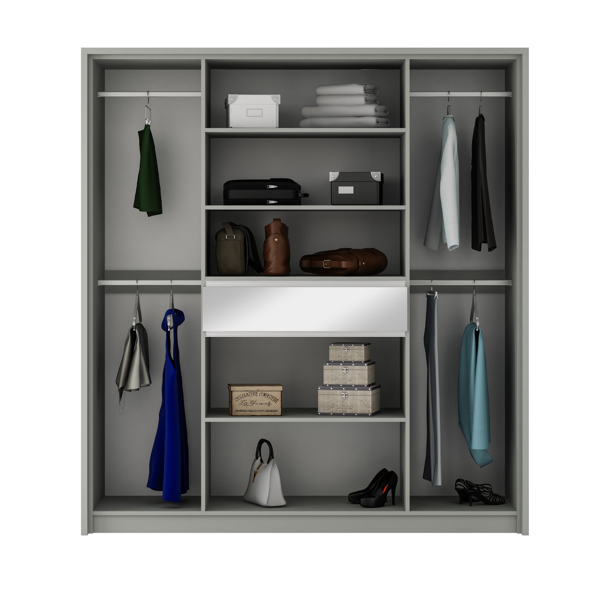 Split 200cm Wardrobe White Matt - 3 Colour Options - Mirrored Doors