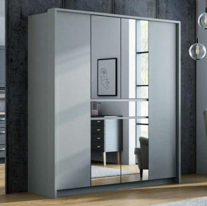 Split 200cm Wardrobe White Matt - 3 Colour Options - Mirrored Doors