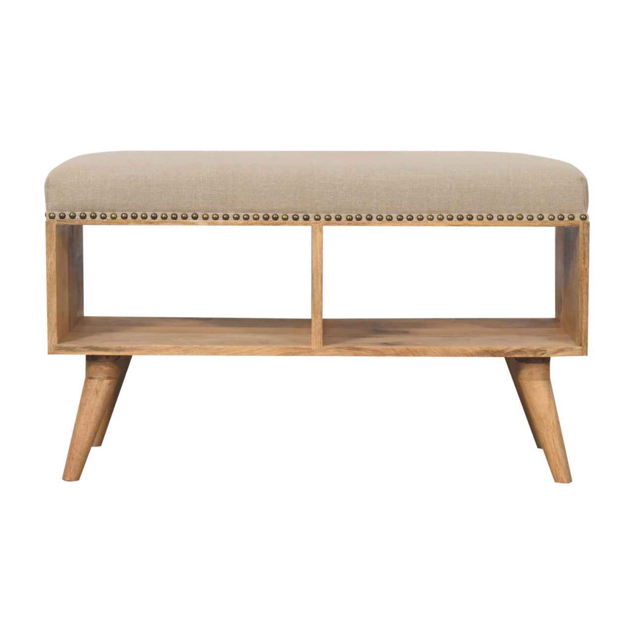 Studded Linen Open Bench. 100% Solid Mango Wood