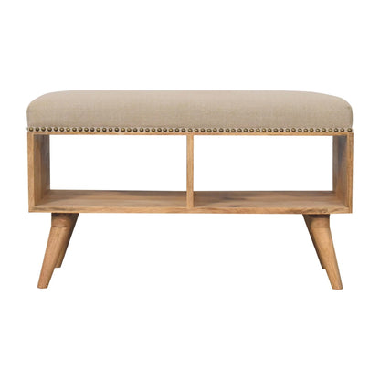 Studded Linen Open Bench. 100% Solid Mango Wood