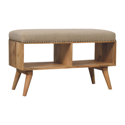 Studded Linen Open Bench. 100% Solid Mango Wood
