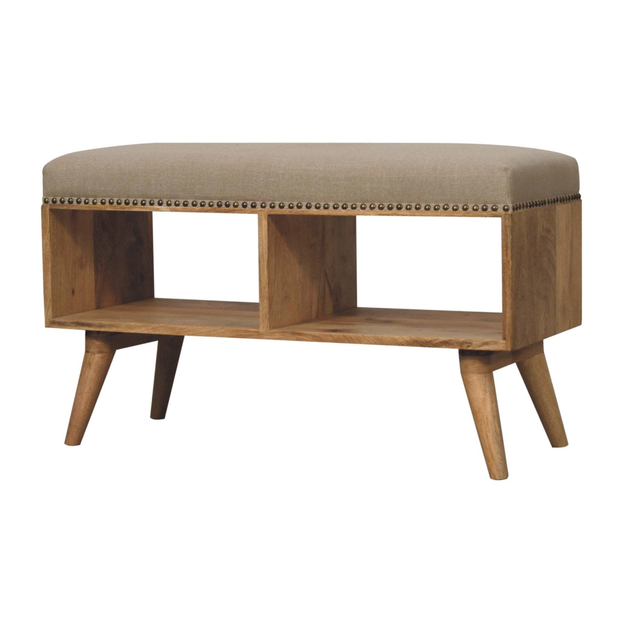 Studded Linen Open Bench. 100% Solid Mango Wood