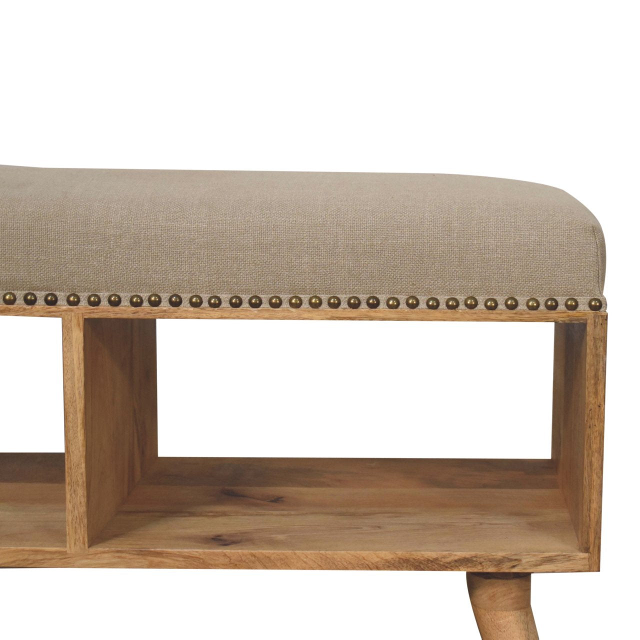 Studded Linen Open Bench. 100% Solid Mango Wood