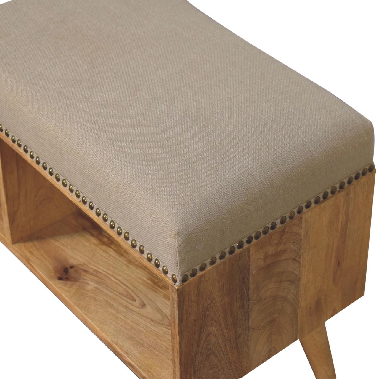 Studded Linen Open Bench. 100% Solid Mango Wood
