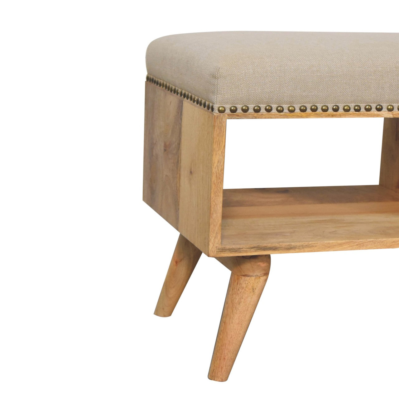 Studded Linen Open Bench. 100% Solid Mango Wood
