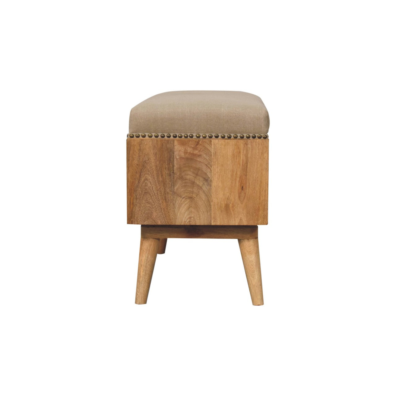 Studded Linen Open Bench. 100% Solid Mango Wood