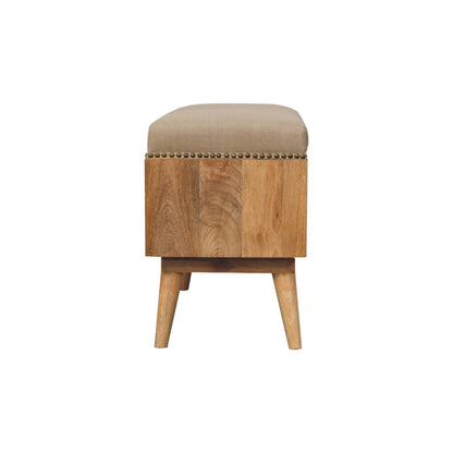 Studded Linen Open Bench. 100% Solid Mango Wood