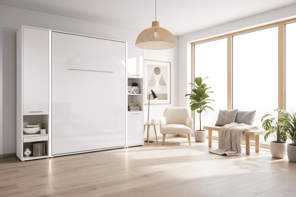 Superior Space™ Smart Vertical Wall Bed 140cm with Integrated Storage