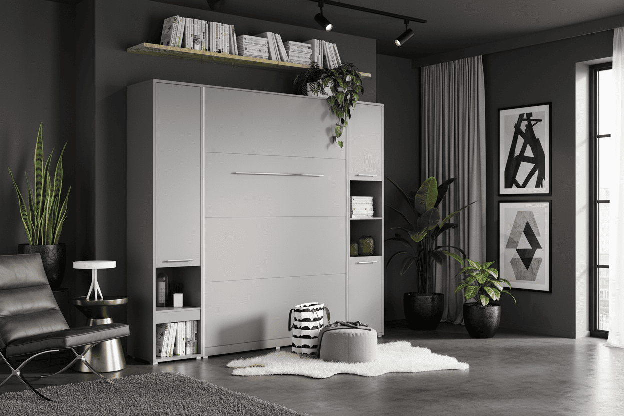 Superior Space™ Smart Vertical Wall Bed 140cm with Integrated Storage