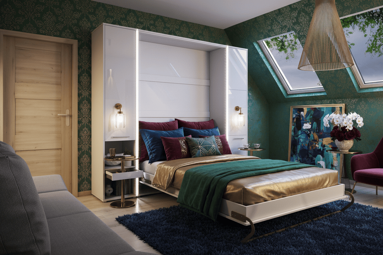 Superior Space™ Smart Vertical Wall Bed 140cm with Integrated Storage