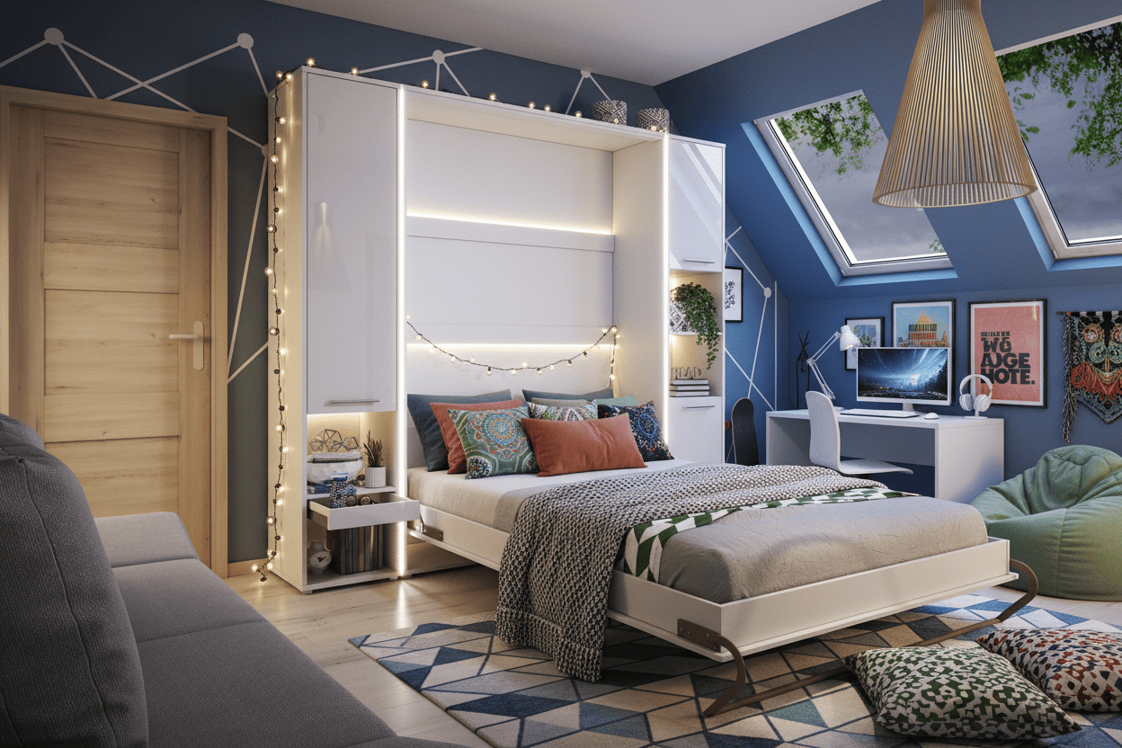 Superior Space™ Smart Vertical Wall Bed 140cm with Integrated Storage