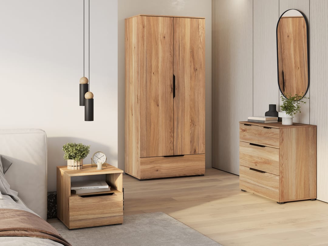 Tokyo 18 Hinged Door Wardrobe 86cm Oak Mauvella