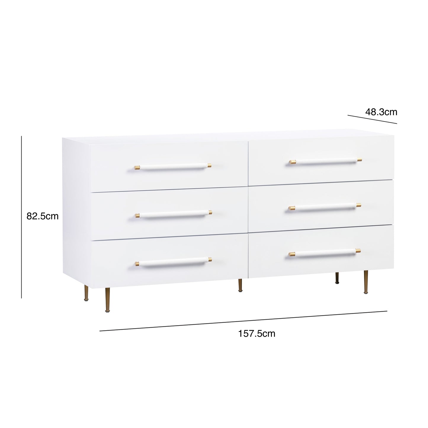Trident 6 Drawer Dresser White Black