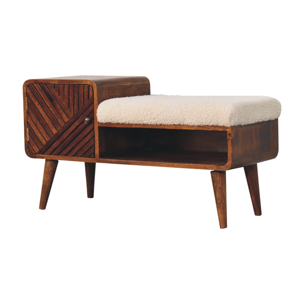 Telephone Table with Seat, Solid Mango Wood Cotton Natural Yarn Seat