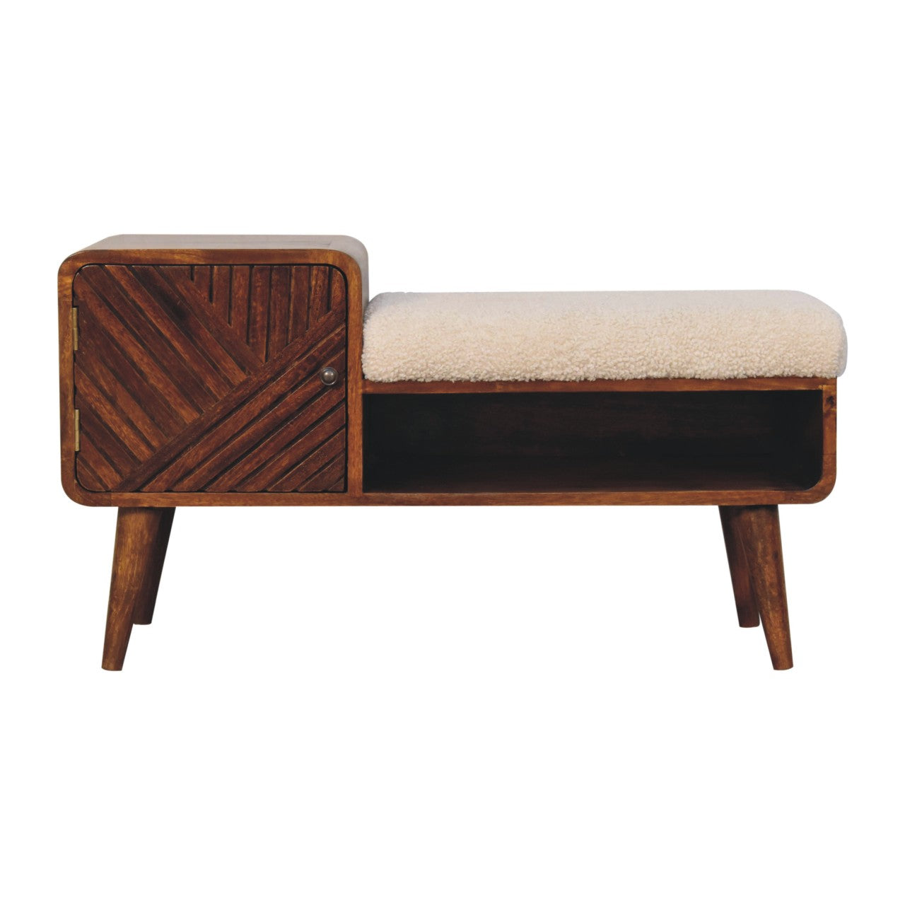 Telephone Table with Seat, Solid Mango Wood Cotton Natural Yarn Seat