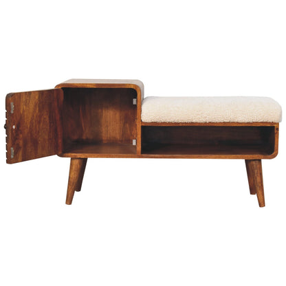 Telephone Table with Seat, Solid Mango Wood Cotton Natural Yarn Seat