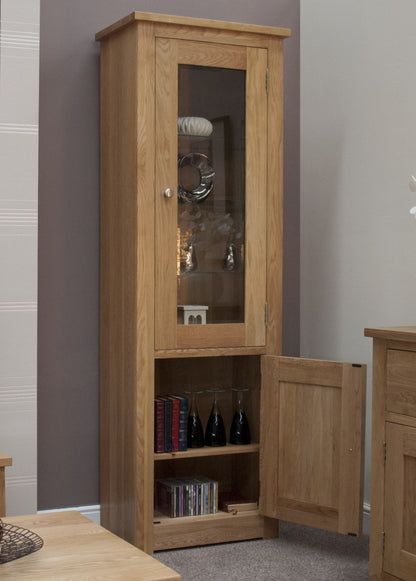 Torino 1 Door Glass Bookcase. 100% Solid Oak