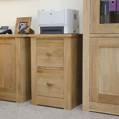 Torino 2 Drawer Filing Cabinet. 100% Solid Oak