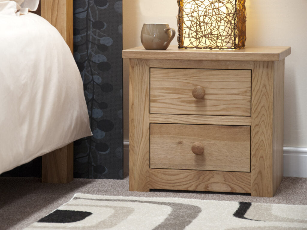 Torino 2 Drawer Narrow Bedside Cabinet&nbsp; 100% Solid Oak