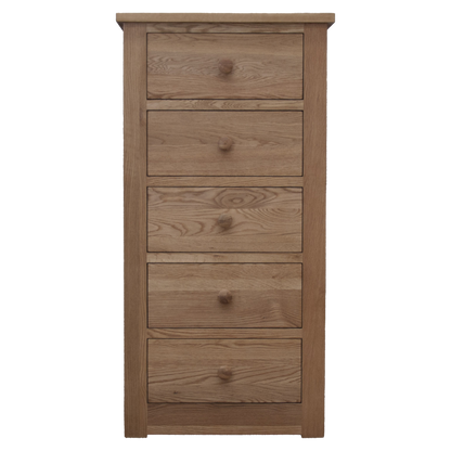Torino 5 Drawer Narrow Chest. 100% Solid Oak2