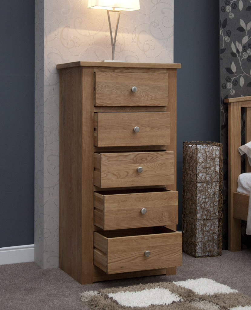 Torino 5 Drawer Narrow Chest. 100% Solid Oak3