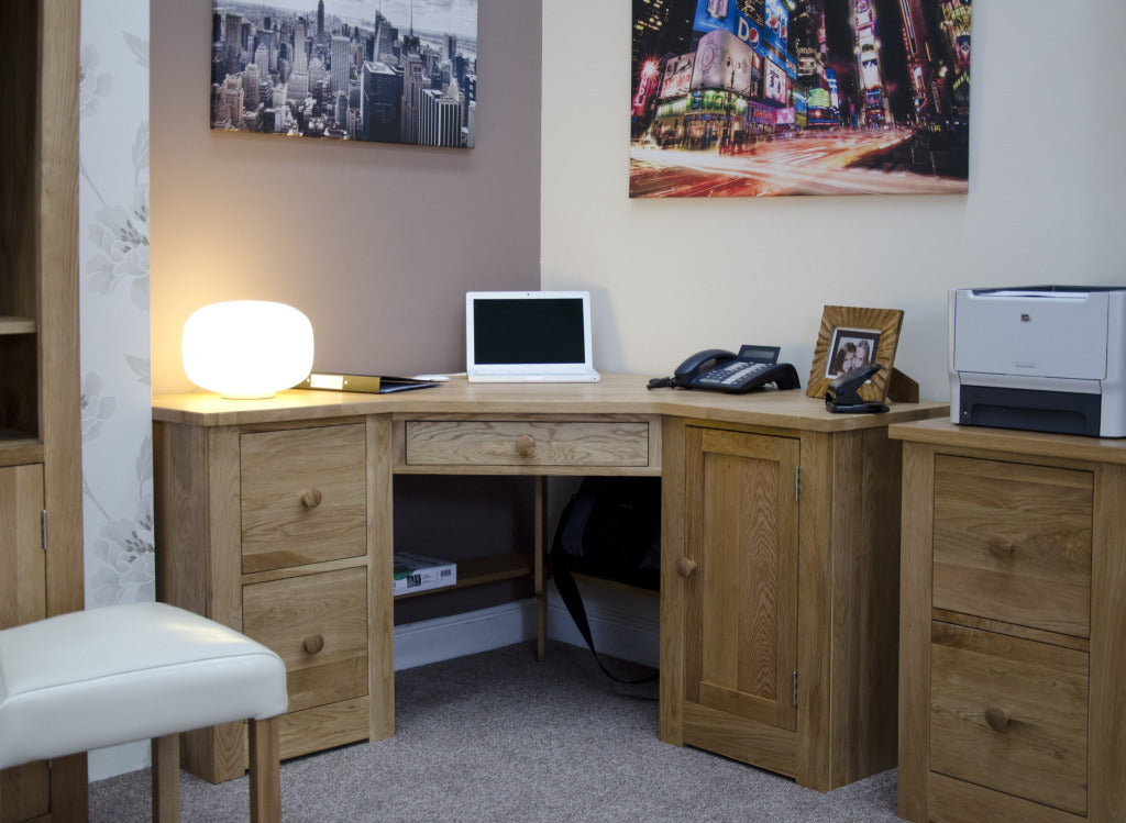 Torino Corner Computer Desk. 100% Solid Oak