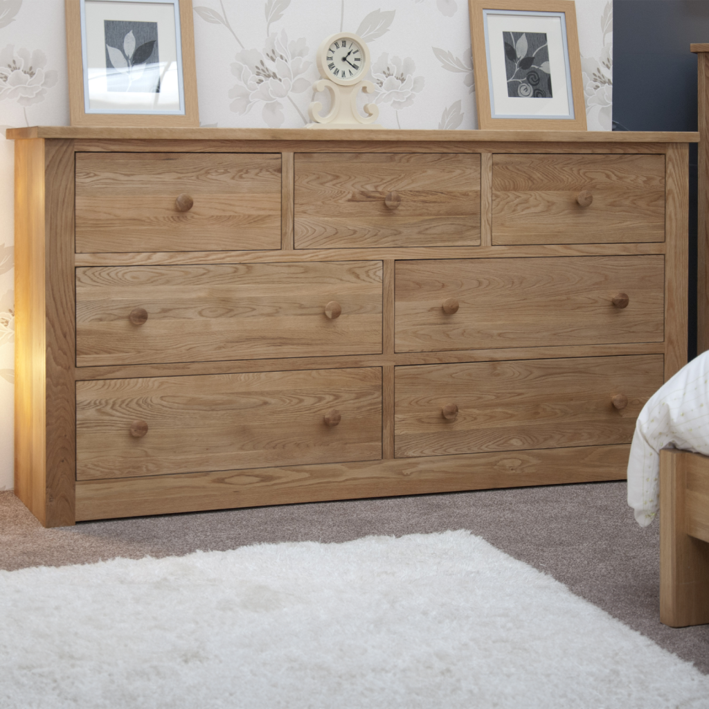 Torino Deep/Wide 7 Drawer Chest. 100% Solid Oak