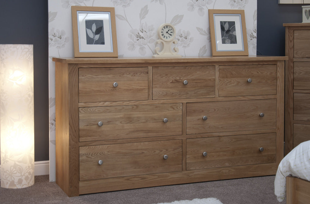 Torino Deep/Wide 7 Drawer Chest. 100% Solid Oak