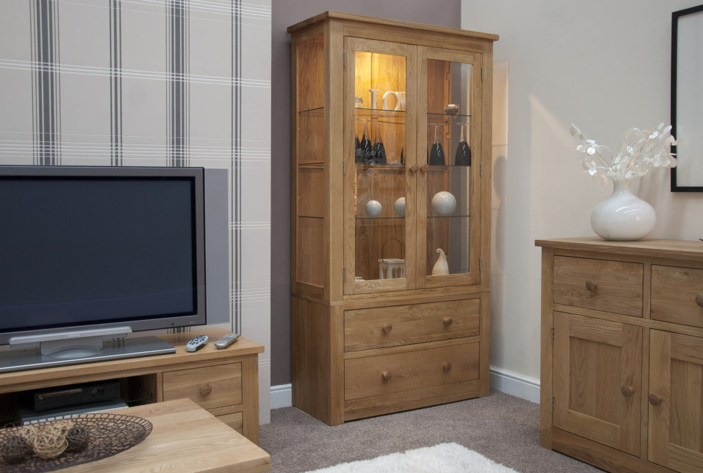 Torino Glass Display Unit. 100% Solid Oak
