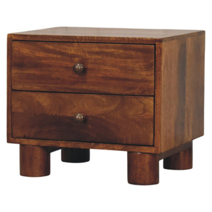 Tula 2 Drawer Chestnut Nightstand. 100% Solid Mango Wood