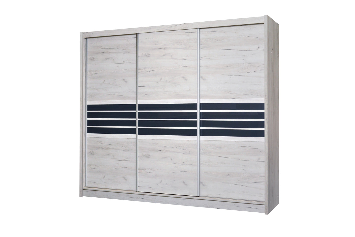 Graceful Oak Craft & Graphite Glass Wardrobe 250cm - Expansive Storage with Timeless Elegance