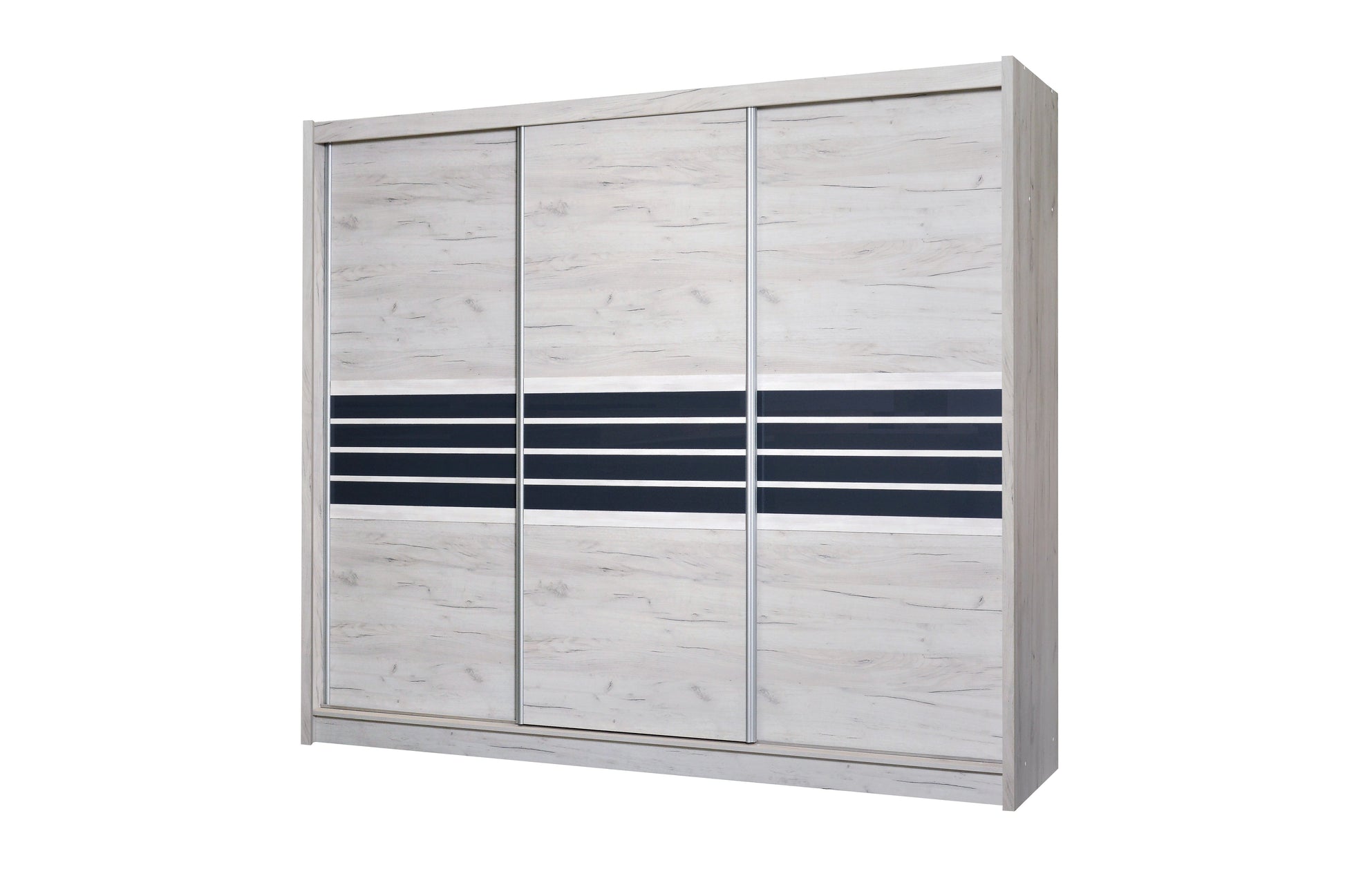 Graceful Oak Craft & Graphite Glass Wardrobe 250cm - Expansive Storage with Timeless Elegance