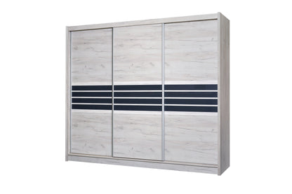 Graceful Oak Craft & Graphite Glass Wardrobe 250cm - Expansive Storage with Timeless Elegance