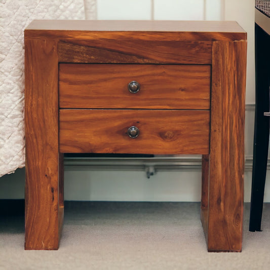 U-Square Honey Bedside. 100% Solid Mango Wood