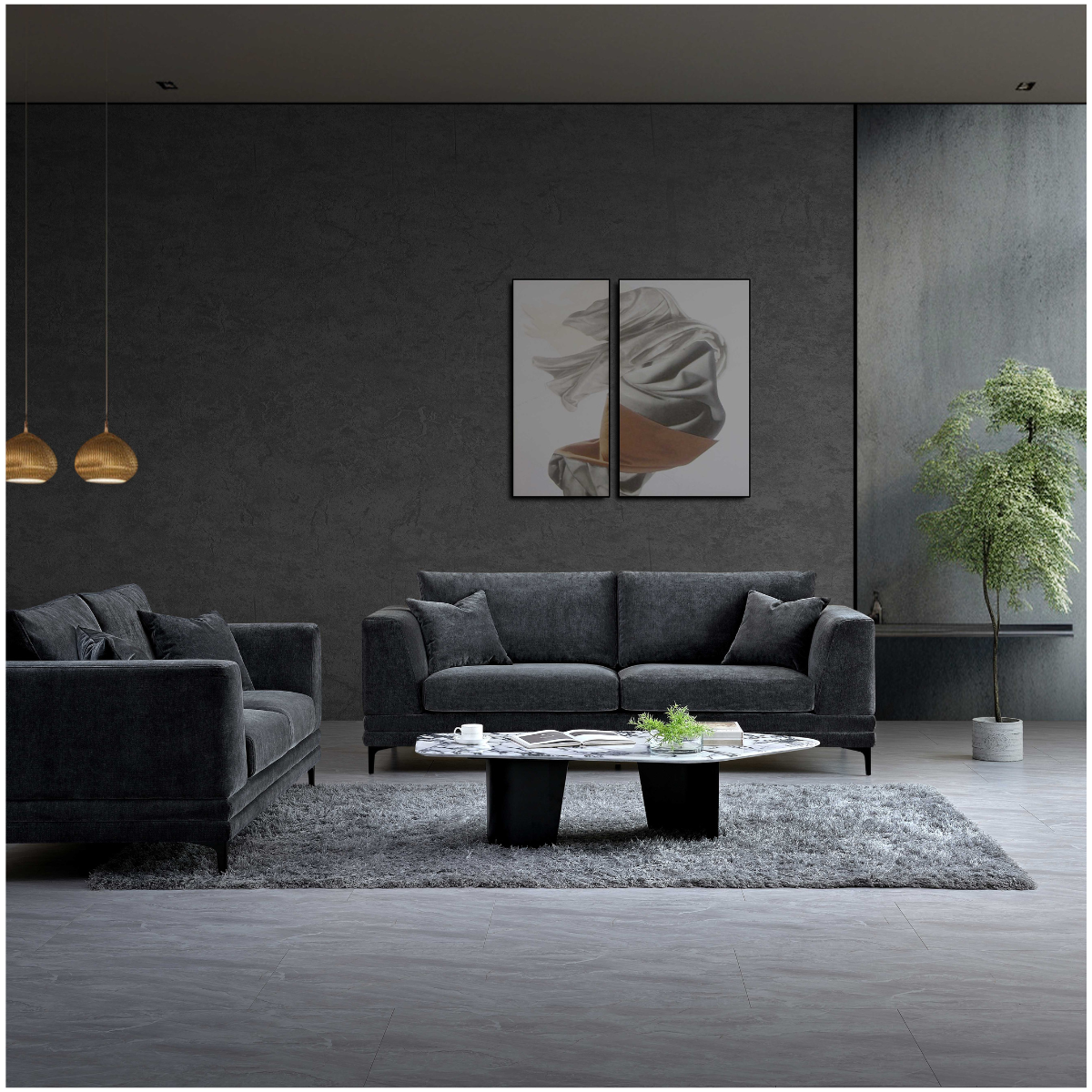 Aluxo Lenox 2 Seater & 3 Seater Sofa in Steel Grey Velvet