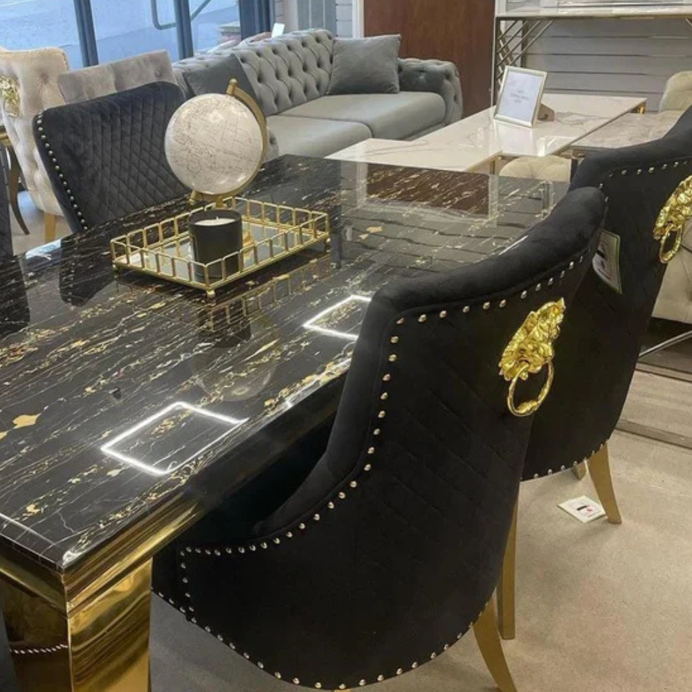 Louis Gold 1.8m Black & Gold - 4 Bentley Chairs Black & Gold