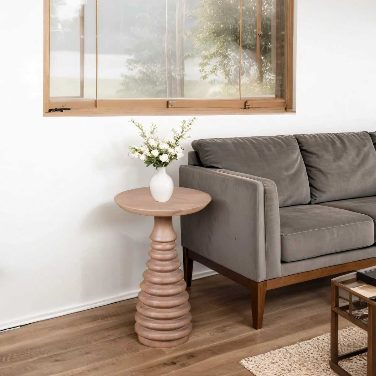 Valencia Cane & Mango Side Table. 100% solid mango wood