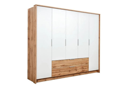 Vienna 255 Wardrobe in Oak Wotan & White - Spacious Contemporary Storage with Hinged Doors