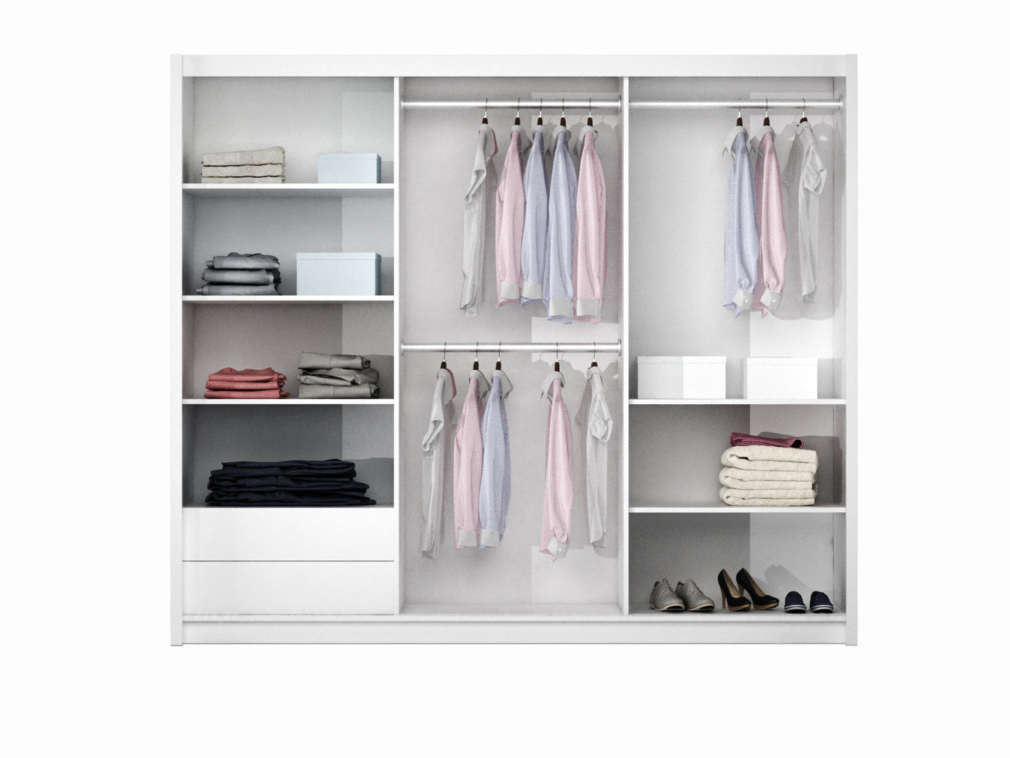 Sand Beige Sliding Mirrored Wardrobe 250cm - Spacious Serenity with Style