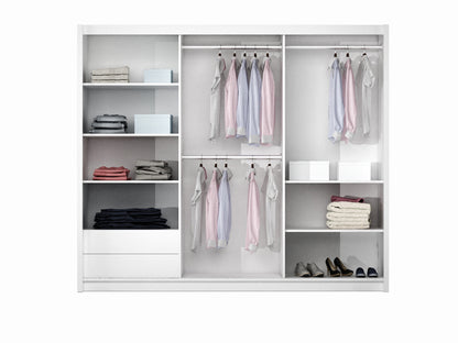 Sand Beige Sliding Mirrored Wardrobe 250cm - Spacious Serenity with Style