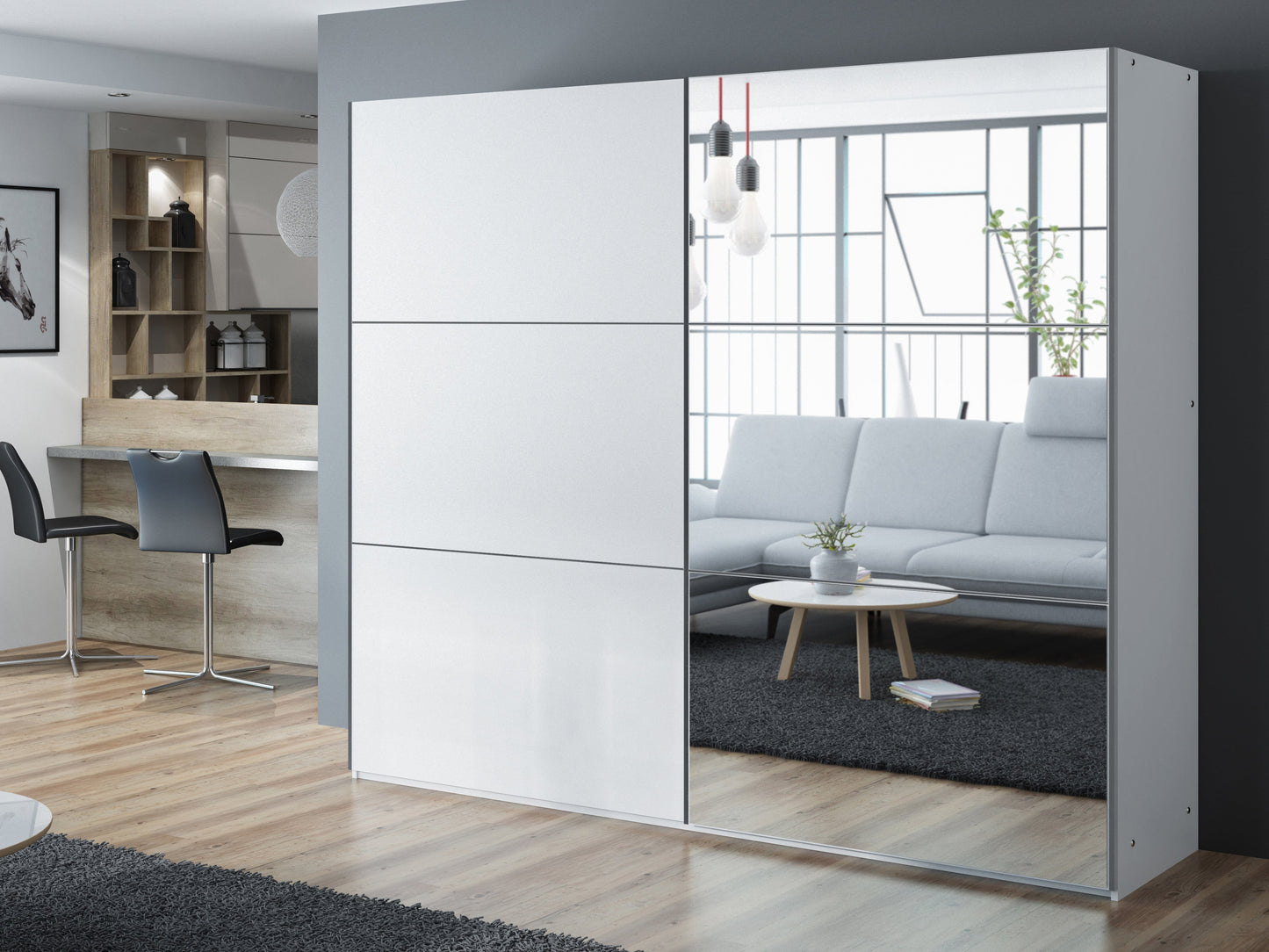 Vigo Sliding Mirrored Door Wardrobe 250cm Wide - 5 Colours available