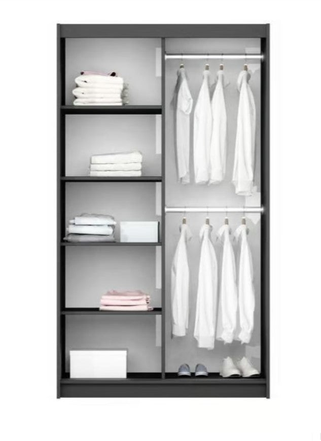 Sand Beige Sliding Mirrored Wardrobe 120cm - Modern Calm, Smart Storage